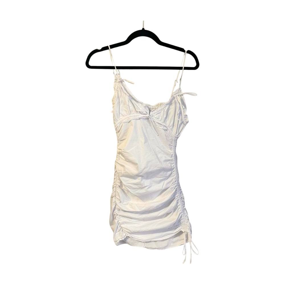Zara White Ruched Mini Dress | Y2K Coquette Bodycon Womens Size XS